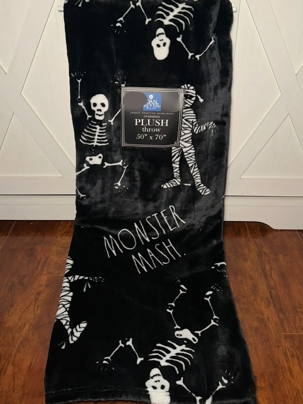 Rae Dunn Monster Mash Black & White Plush Throw Blanket